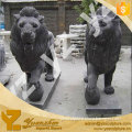 A Pair Of Garden Black Marble Lion Sculpture For Sale
